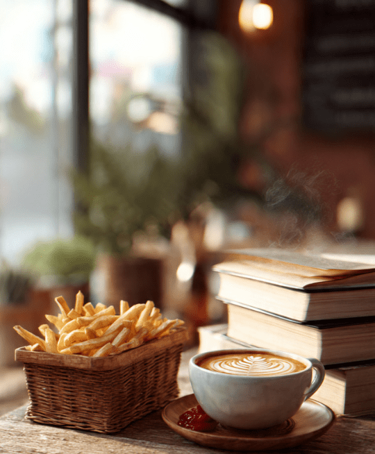 Cappuccino and fries at indian veg cafe in amleshwar